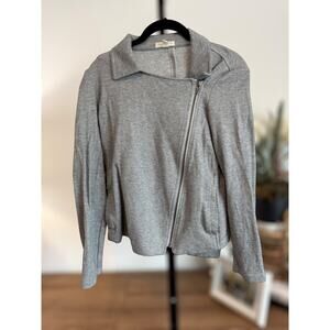 Eileen Fisher Organic Cotton Herringbone Full Zip Moto Jacket Gray Petite Small